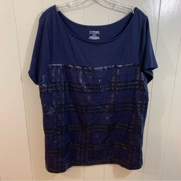 Lane Bryant Navy Blue Plus Sequin Short Sleeve Neutral T-Shirt Top 14 16 NEW - Picture 1 of 9